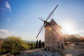 Old stone windmill against sunset in Saint Saturnin les Apt, Provence, France Royalty Free Stock Photo