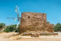 Old stone windmill near the monastery Toplou, Crete