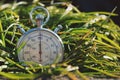 Old stopwatch in green grass Royalty Free Stock Photo