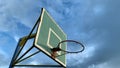 Old street basketball square wooden backboard with red ring without net, abandoned old sport ground