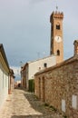 Old street and bell tower in Santarcangelo di Romagna Royalty Free Stock Photo