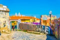 an old street covered with graphitti in Lisbon, Portugal