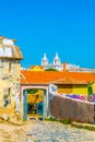 an old street covered with graphitti in Lisbon, Portugal