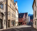 Old street in the historic center on a sunny morning, Fussen, Bavaria, Germany Royalty Free Stock Photo