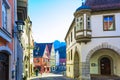 Old street in the historic center on a sunny morning, Fussen, Bavaria, Germany