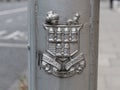 Old Street lamp with Dublin City coat of arms and Latin motto