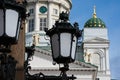 Old Street Lamp with the Helsinki Cathedral in the background Royalty Free Stock Photo