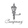 Old street lamp logo. Vector illustration. Royalty Free Stock Photo