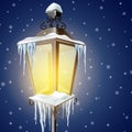 Old street lamp in snow