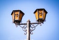 Old street lamp. Vintage street lamp on sky background. Romantic lantern Royalty Free Stock Photo