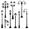 Old street lamps set in monochrome style. Vector illustrations isolate Royalty Free Stock Photo