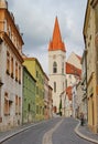 Old street leading to St. Nicholas Church, Znojmo, Czech republic Royalty Free Stock Photo