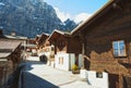 Old street in Leukerbad in sunny day, canton of Valais , Switzerland