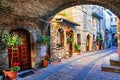 old street of medieval towns of Italy, Umbria region. Royalty Free Stock Photo