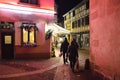 Old street at night in winter, Colmar, France. European, ancient. Royalty Free Stock Photo