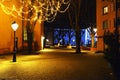Old street at night in winter, Colmar, France. Royalty Free Stock Photo