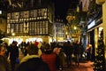 Old street at night in winter, Colmar, France. European, ancient. Royalty Free Stock Photo