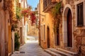 Old street in Rethymno, Crete island, Greece, AI Generated Royalty Free Stock Photo
