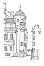 Sketch of the old street in Scotland, Edinburgh Royalty Free Stock Photo