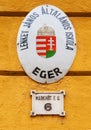 Old street sign in Eger, Hungary Royalty Free Stock Photo