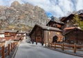 Old street at spring morning in Leukerbad, canton of Valais in Switzerland