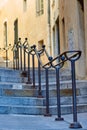 Old street stone stairway with handrails