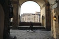 Old street view in Florence city , Italy . Winter day in Florence city