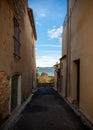 Old street of the village of Gruissan, Southern France Royalty Free Stock Photo