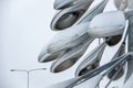 Old streetlights against the snowy sky Royalty Free Stock Photo