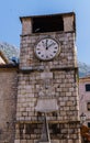 Old streets and ancient buildings and objects of the old city in Kotor .The clock on the tower.September 25, 2018 Royalty Free Stock Photo