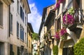 Charming floral decorated streets of medieval town Asolo in Veneto. Traditional Italy series Royalty Free Stock Photo