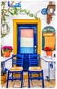 Traditional street colorful bars and tavernas of Greece