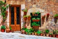 Charming floral decorated streets of medieval towns of Italy. Royalty Free Stock Photo