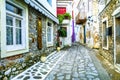 Traditional colorful Greece series, charming old streets in Skiathos island Royalty Free Stock Photo