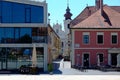 Old and new hotel and restaurant buildings in the downtown are of the city of Gyor, Hungary Royalty Free Stock Photo