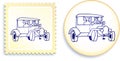 Old Styel Car on Button and Stamp Set Royalty Free Stock Photo