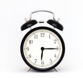 Old-style alarm clock, black and white. Isolaed on white. Royalty Free Stock Photo