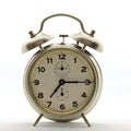 Old style alarm clock, metal, it`s quarter past seven. Royalty Free Stock Photo