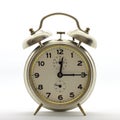 Old-style alarm clock, metal, it`s quarter past twelve. Royalty Free Stock Photo