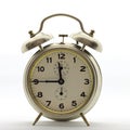 Old style alarm clock, metal, it`s quarter to twelve. Royalty Free Stock Photo