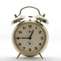 Old-style alarm clock, metal, it`s quarter past twelve. Royalty Free Stock Photo