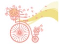 Old style bicycle silhouette and flowers in wicker basket. Vector graphic illustration of pink vintage bike isolated on white Royalty Free Stock Photo