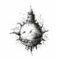 Medieval Bomb: A Fantastical Ink Illustration With Baroque-inspired Lighting