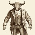 Highly Detailed Illustration Of A Man With A Suit And A Cow Royalty Free Stock Photo