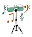 Old style drum and music symbol and white background