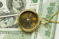 Old style gold compass with chain Royalty Free Stock Photo