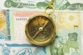 Old style gold compass with chain Royalty Free Stock Photo