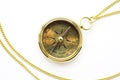 Old style gold compass with chain Royalty Free Stock Photo