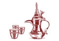 Old Style Hand Drawn Arabic Coffee Pot - Vector