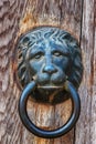 Old style lion`s head knocker on white